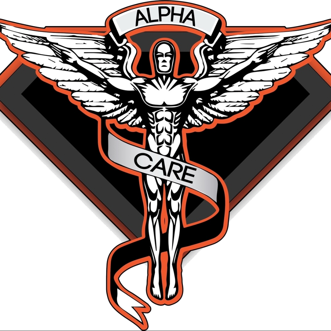 Alpha Care winged clinical care emblem